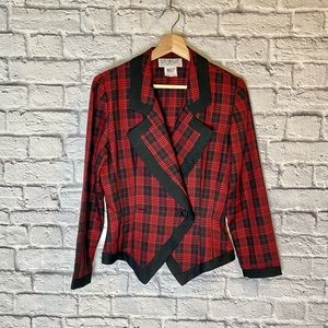 Vintage ♥️ La Belle Black & Red Plaid Lightweight Tailored Blazer. Size M.